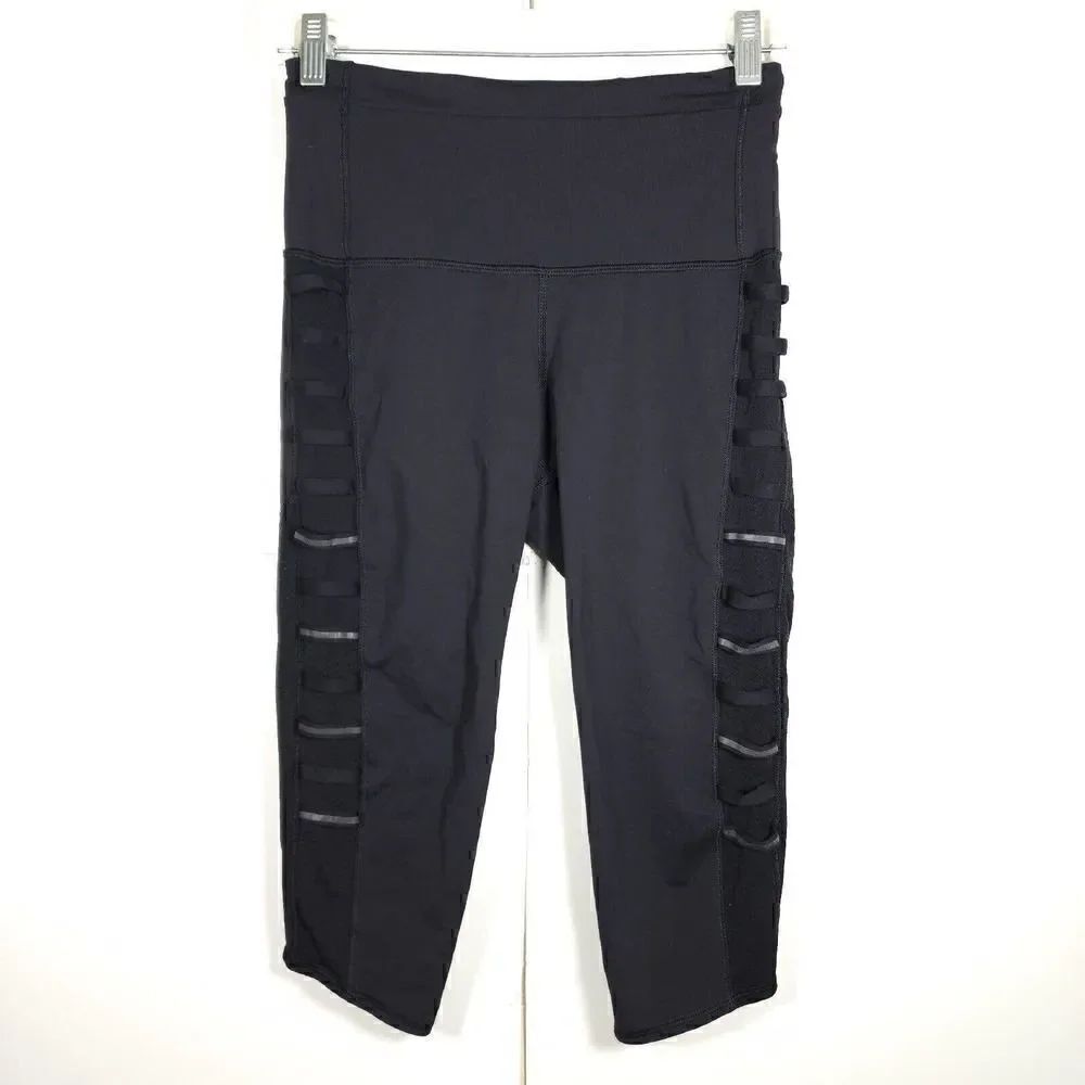 Lululemon Women's Breezy High Rise Size 6 Black Reflective Straps Leggings